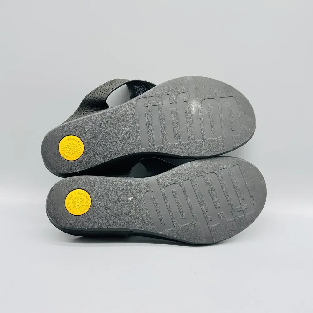 FitFlop Shoes Womens 10 Black Leather Thong Sandals Slip On Comfort Summer